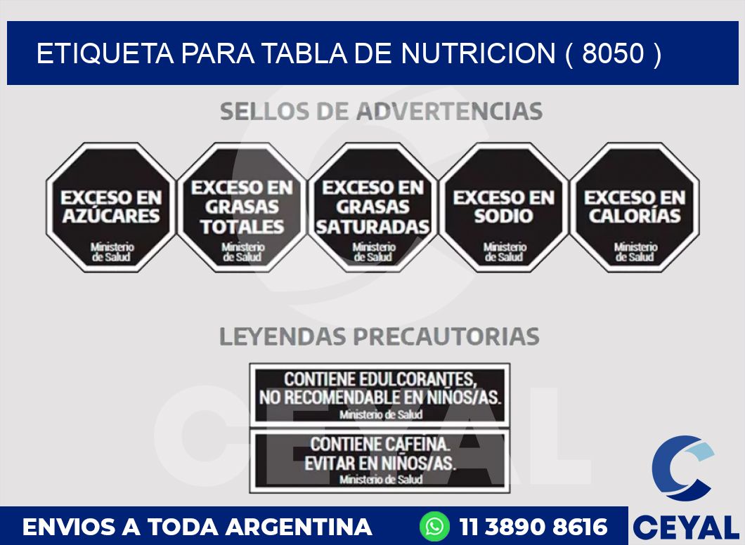 ETIQUETA PARA TABLA DE NUTRICION ( 8050 )