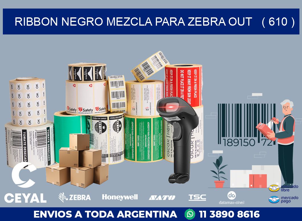 RIBBON NEGRO MEZCLA PARA ZEBRA OUT   ( 610 )