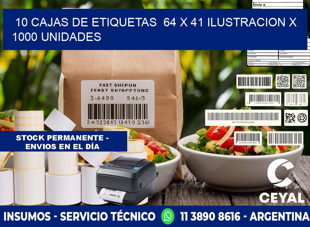 10 CAJAS DE ETIQUETAS  64 x 41 ILUSTRACION X 1000 UNIDADES