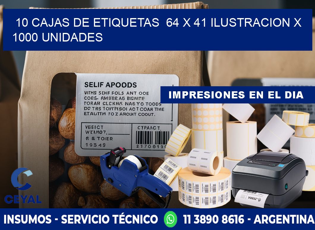 10 CAJAS DE ETIQUETAS  64 x 41 ILUSTRACION X 1000 UNIDADES