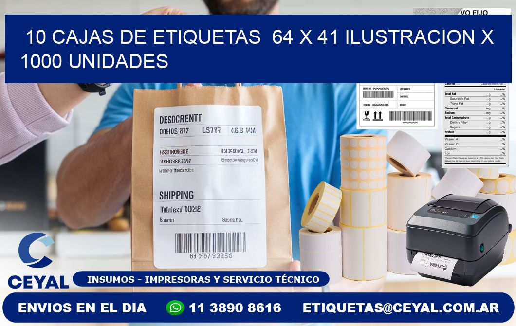 10 CAJAS DE ETIQUETAS  64 x 41 ILUSTRACION X 1000 UNIDADES