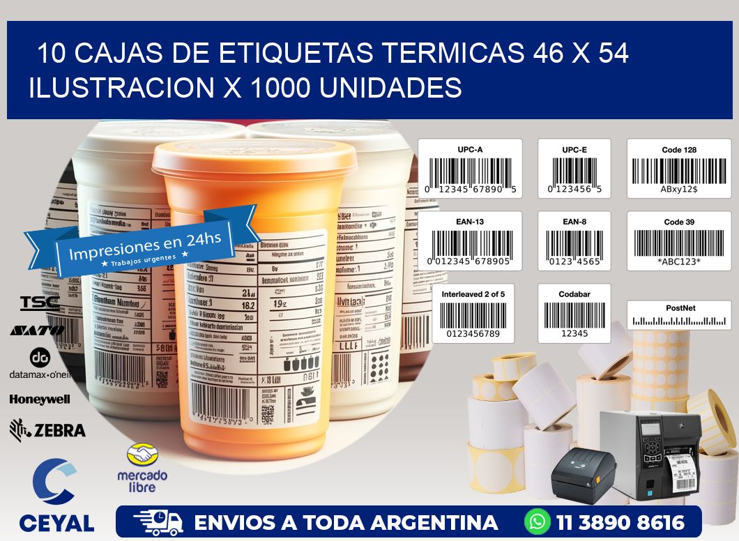 10 CAJAS DE ETIQUETAS TERMICAS 46 x 54 ILUSTRACION X 1000 UNIDADES