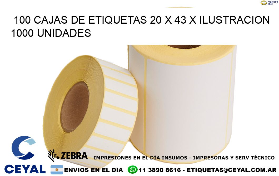 100 CAJAS DE ETIQUETAS 20 x 43 X ILUSTRACION 1000 UNIDADES