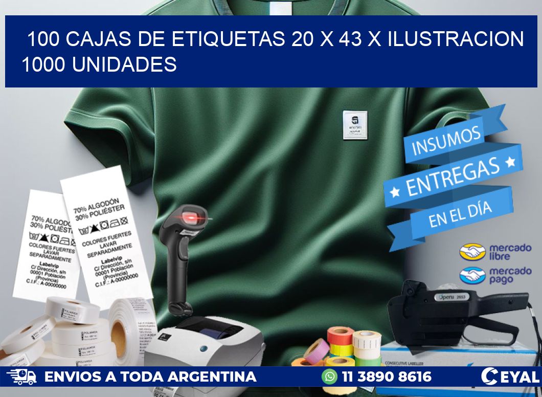 100 CAJAS DE ETIQUETAS 20 x 43 X ILUSTRACION 1000 UNIDADES