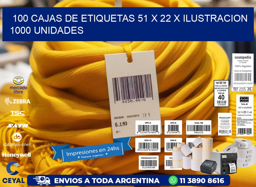 100 CAJAS DE ETIQUETAS 51 x 22 X ILUSTRACION 1000 UNIDADES