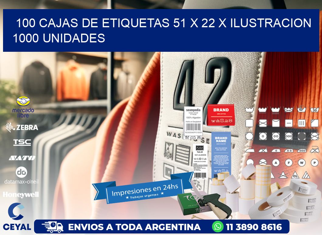 100 CAJAS DE ETIQUETAS 51 x 22 X ILUSTRACION 1000 UNIDADES