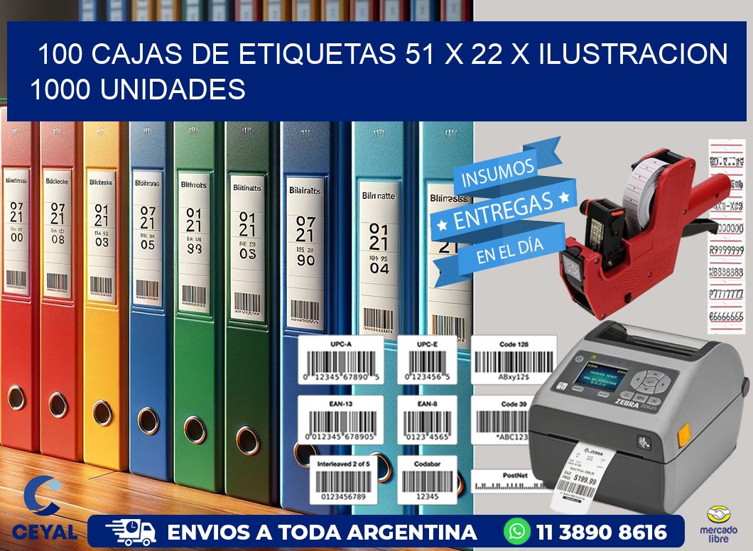 100 CAJAS DE ETIQUETAS 51 x 22 X ILUSTRACION 1000 UNIDADES