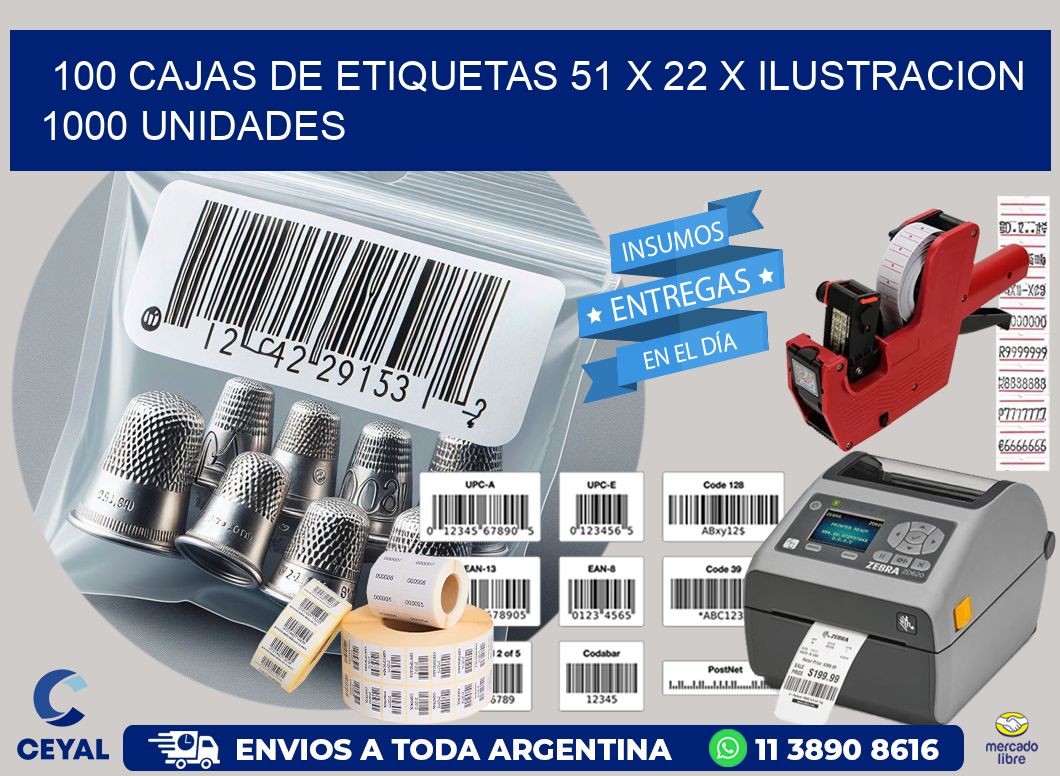 100 CAJAS DE ETIQUETAS 51 x 22 X ILUSTRACION 1000 UNIDADES