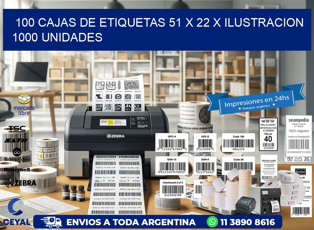 100 CAJAS DE ETIQUETAS 51 x 22 X ILUSTRACION 1000 UNIDADES