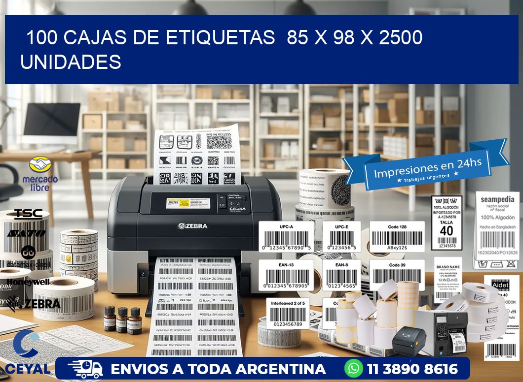 100 CAJAS DE ETIQUETAS  85 x 98 X 2500 UNIDADES