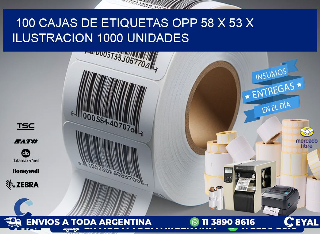 100 CAJAS DE ETIQUETAS OPP 58 x 53 X ILUSTRACION 1000 UNIDADES