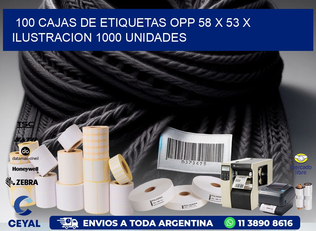 100 CAJAS DE ETIQUETAS OPP 58 x 53 X ILUSTRACION 1000 UNIDADES