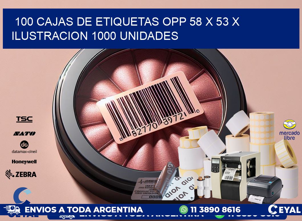 100 CAJAS DE ETIQUETAS OPP 58 x 53 X ILUSTRACION 1000 UNIDADES