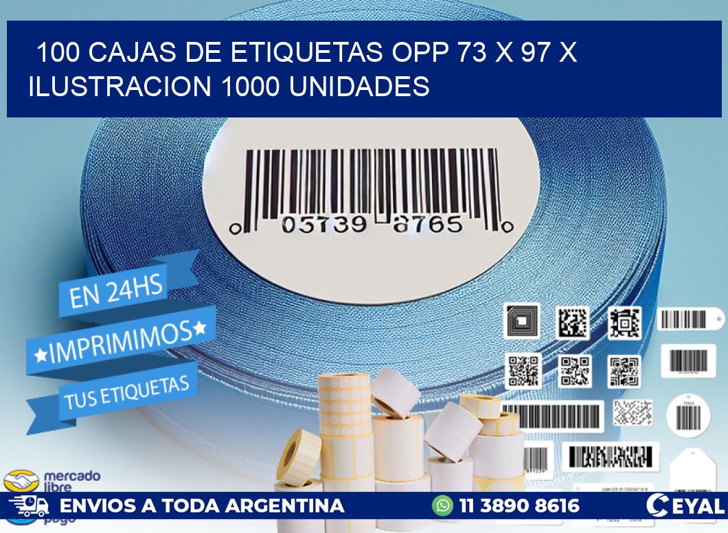 100 CAJAS DE ETIQUETAS OPP 73 x 97 X ILUSTRACION 1000 UNIDADES