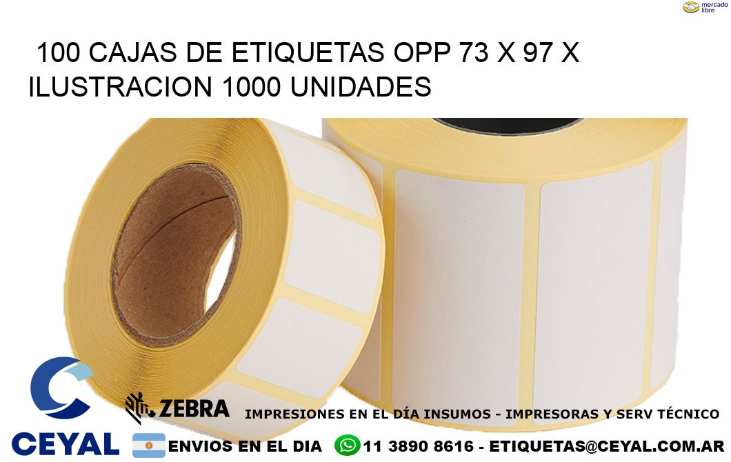 100 CAJAS DE ETIQUETAS OPP 73 x 97 X ILUSTRACION 1000 UNIDADES