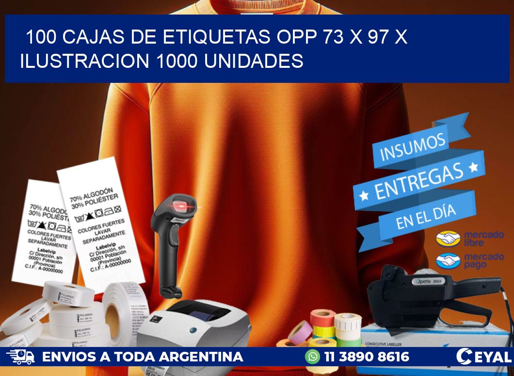 100 CAJAS DE ETIQUETAS OPP 73 x 97 X ILUSTRACION 1000 UNIDADES