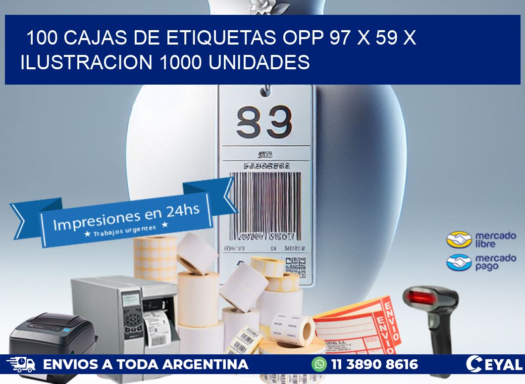 100 CAJAS DE ETIQUETAS OPP 97 x 59 X ILUSTRACION 1000 UNIDADES