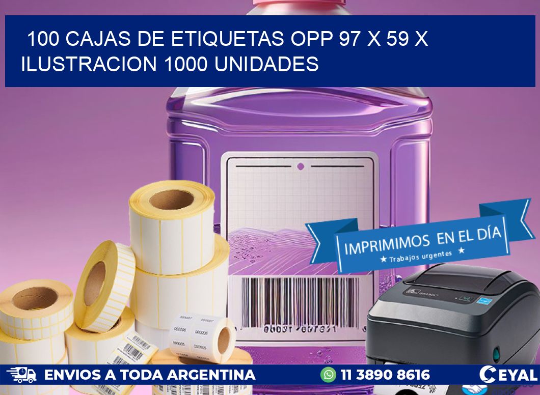 100 CAJAS DE ETIQUETAS OPP 97 x 59 X ILUSTRACION 1000 UNIDADES