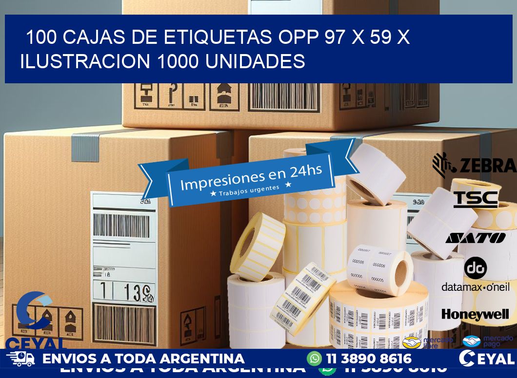 100 CAJAS DE ETIQUETAS OPP 97 x 59 X ILUSTRACION 1000 UNIDADES