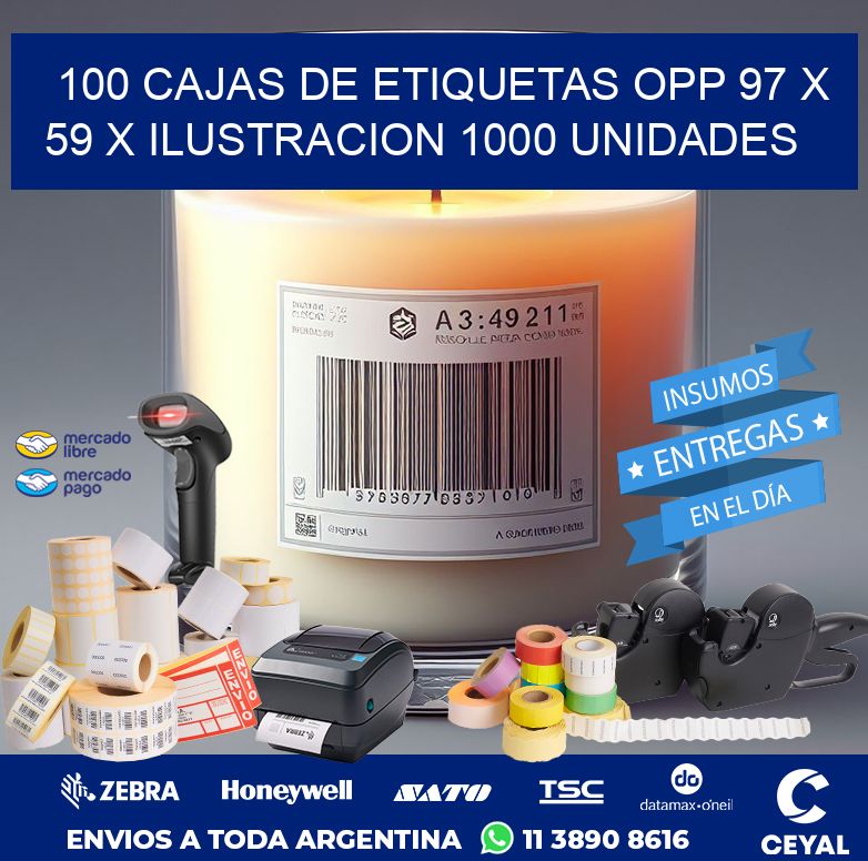 100 CAJAS DE ETIQUETAS OPP 97 x 59 X ILUSTRACION 1000 UNIDADES