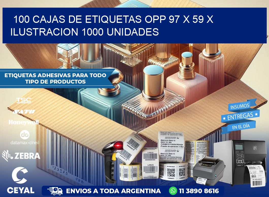 100 CAJAS DE ETIQUETAS OPP 97 x 59 X ILUSTRACION 1000 UNIDADES