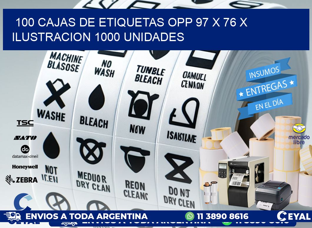 100 CAJAS DE ETIQUETAS OPP 97 x 76 X ILUSTRACION 1000 UNIDADES