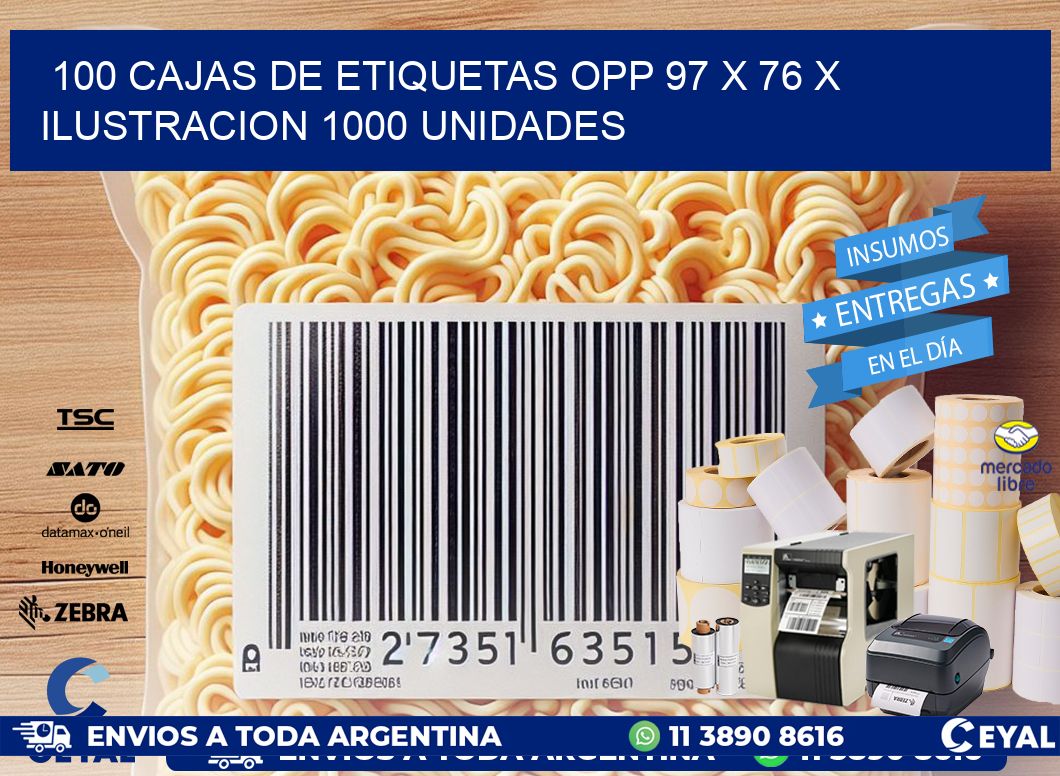 100 CAJAS DE ETIQUETAS OPP 97 x 76 X ILUSTRACION 1000 UNIDADES