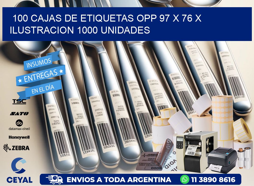 100 CAJAS DE ETIQUETAS OPP 97 x 76 X ILUSTRACION 1000 UNIDADES