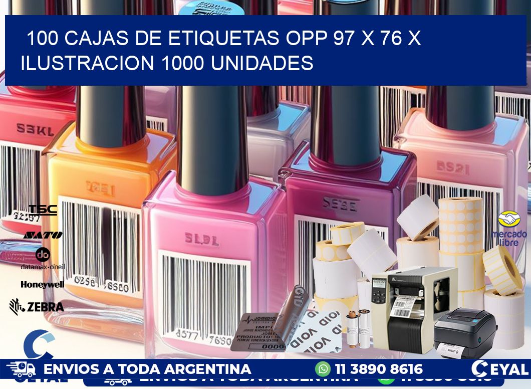 100 CAJAS DE ETIQUETAS OPP 97 x 76 X ILUSTRACION 1000 UNIDADES