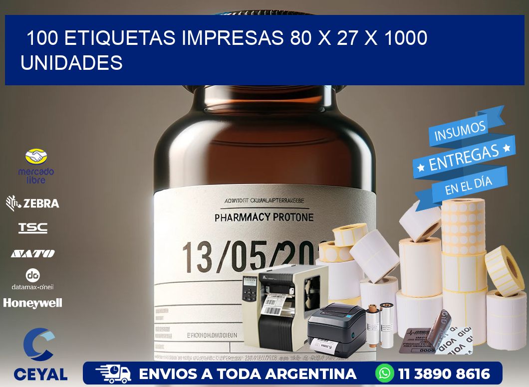 100 ETIQUETAS IMPRESAS 80 x 27 X 1000 UNIDADES