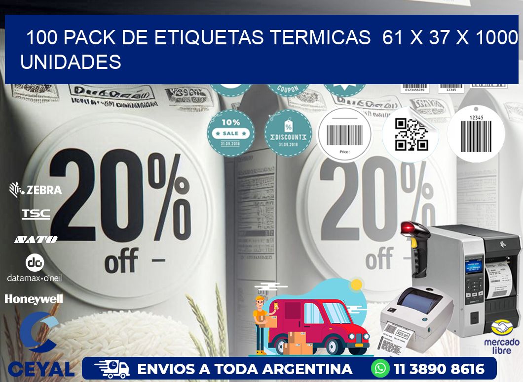 100 PACK DE ETIQUETAS TERMICAS  61 x 37 X 1000 UNIDADES