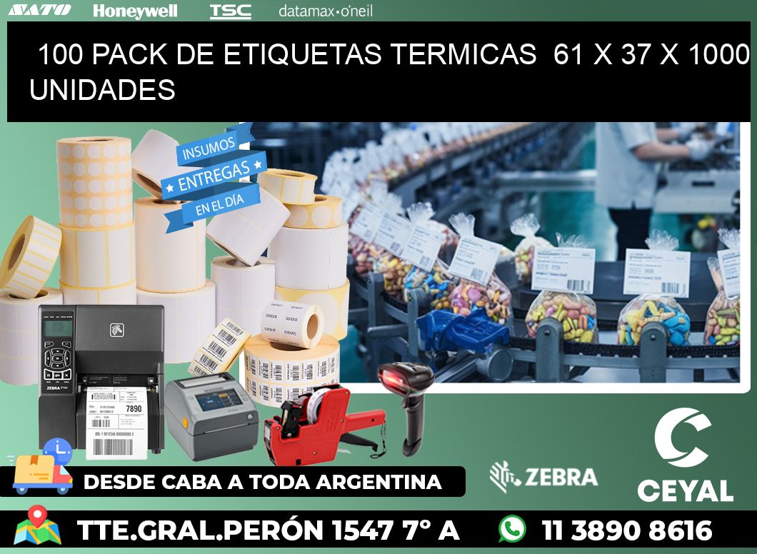 100 PACK DE ETIQUETAS TERMICAS  61 x 37 X 1000 UNIDADES