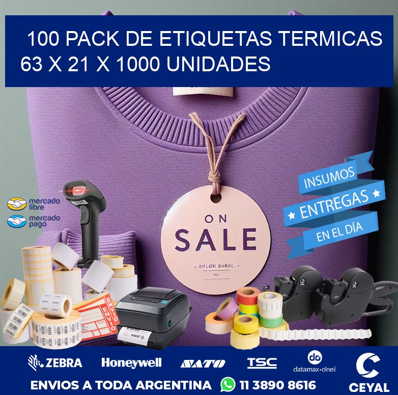 100 PACK DE ETIQUETAS TERMICAS  63 x 21 X 1000 UNIDADES