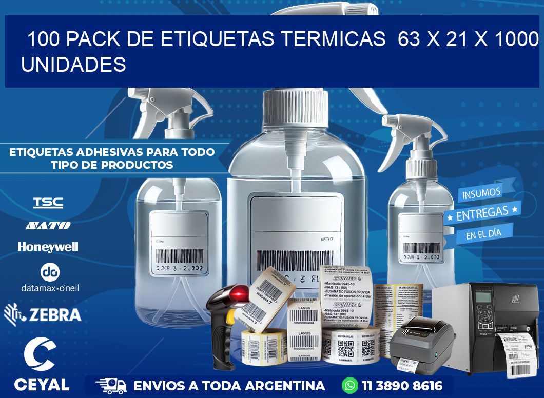 100 PACK DE ETIQUETAS TERMICAS  63 x 21 X 1000 UNIDADES