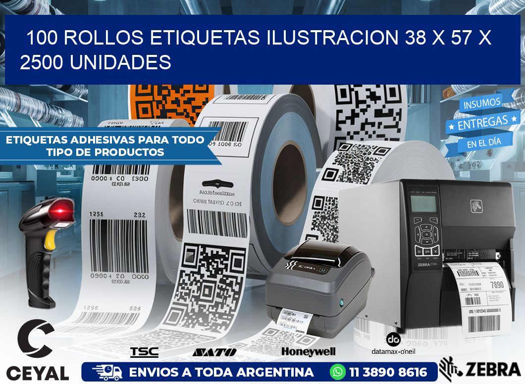 100 ROLLOS ETIQUETAS ILUSTRACION 38 x 57 X 2500 UNIDADES