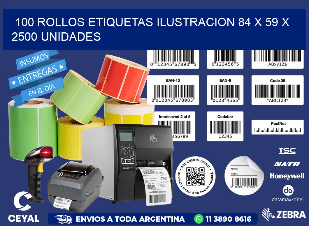 100 ROLLOS ETIQUETAS ILUSTRACION 84 x 59 X 2500 UNIDADES