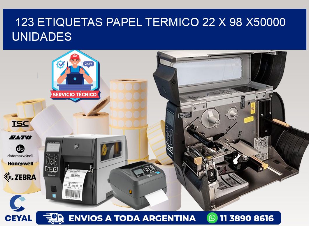 123 ETIQUETAS PAPEL TERMICO 22 x 98 X50000 UNIDADES