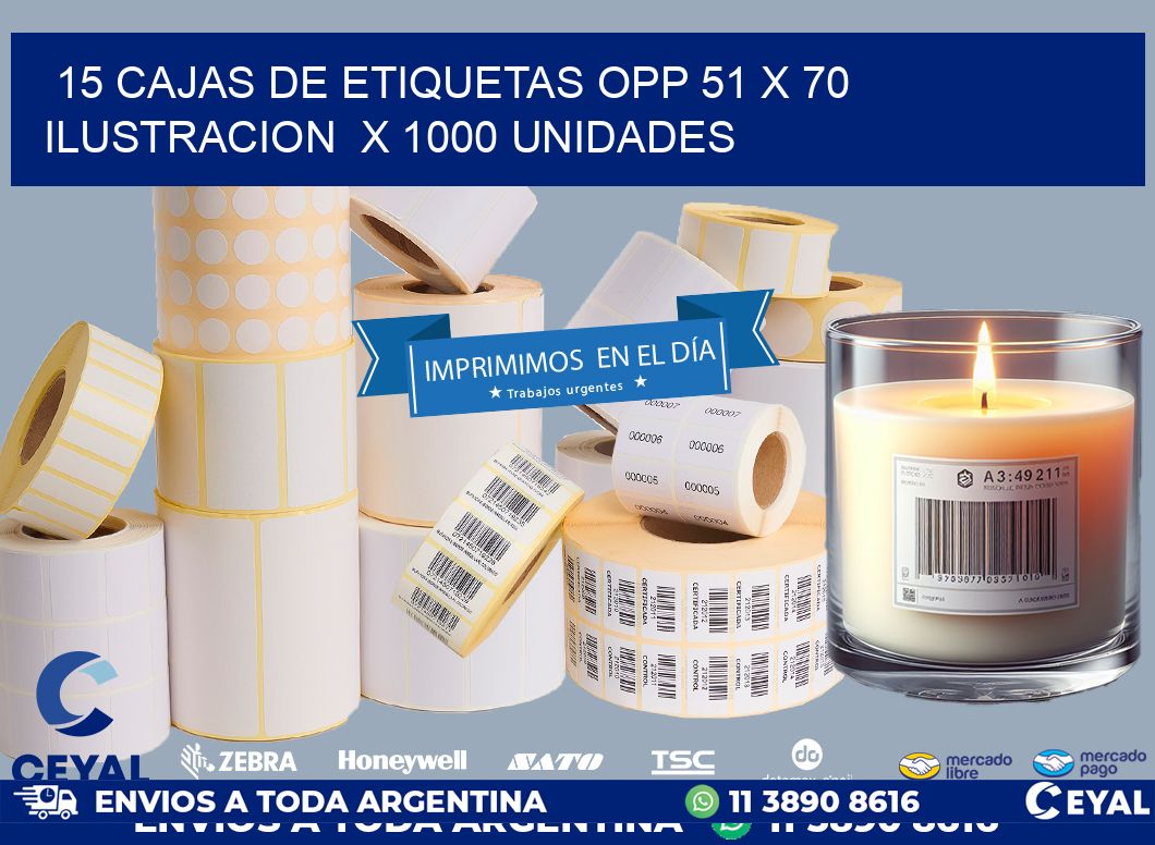 15 CAJAS DE ETIQUETAS OPP 51 x 70 ILUSTRACION  X 1000 UNIDADES