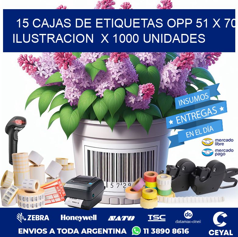 15 CAJAS DE ETIQUETAS OPP 51 x 70 ILUSTRACION  X 1000 UNIDADES