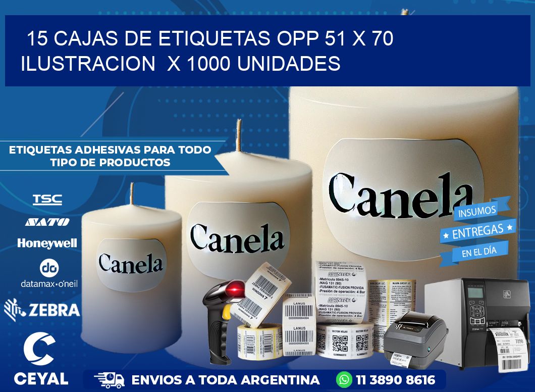 15 CAJAS DE ETIQUETAS OPP 51 x 70 ILUSTRACION  X 1000 UNIDADES