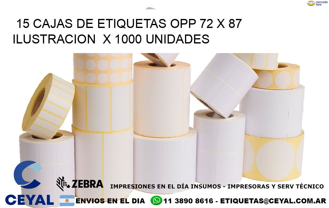 15 CAJAS DE ETIQUETAS OPP 72 x 87 ILUSTRACION  X 1000 UNIDADES