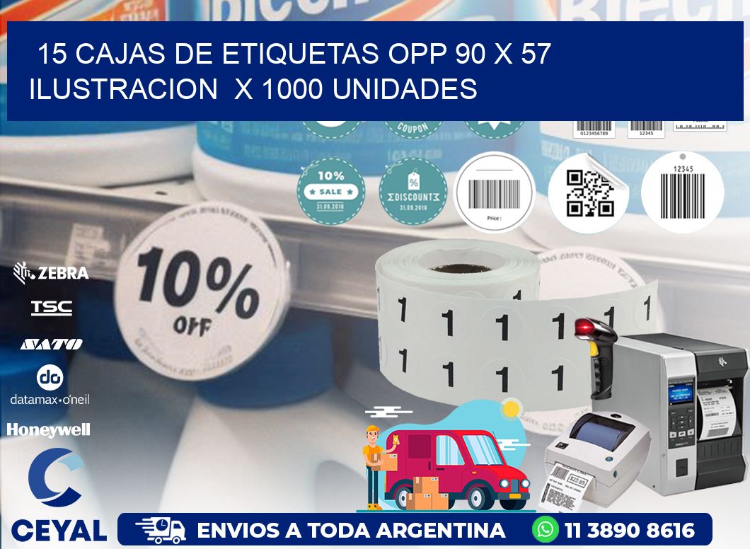 15 CAJAS DE ETIQUETAS OPP 90 x 57 ILUSTRACION  X 1000 UNIDADES