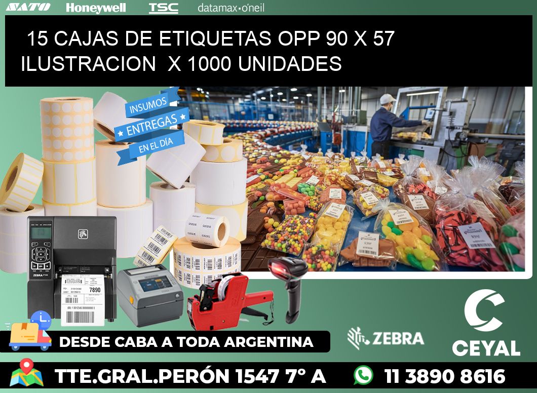 15 CAJAS DE ETIQUETAS OPP 90 x 57 ILUSTRACION  X 1000 UNIDADES