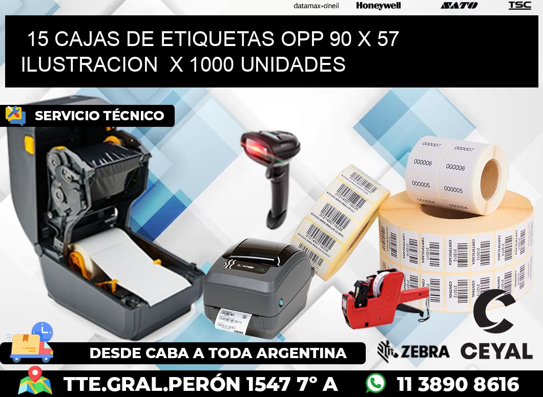 15 CAJAS DE ETIQUETAS OPP 90 x 57 ILUSTRACION  X 1000 UNIDADES