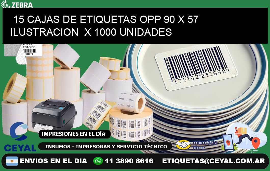 15 CAJAS DE ETIQUETAS OPP 90 x 57 ILUSTRACION  X 1000 UNIDADES