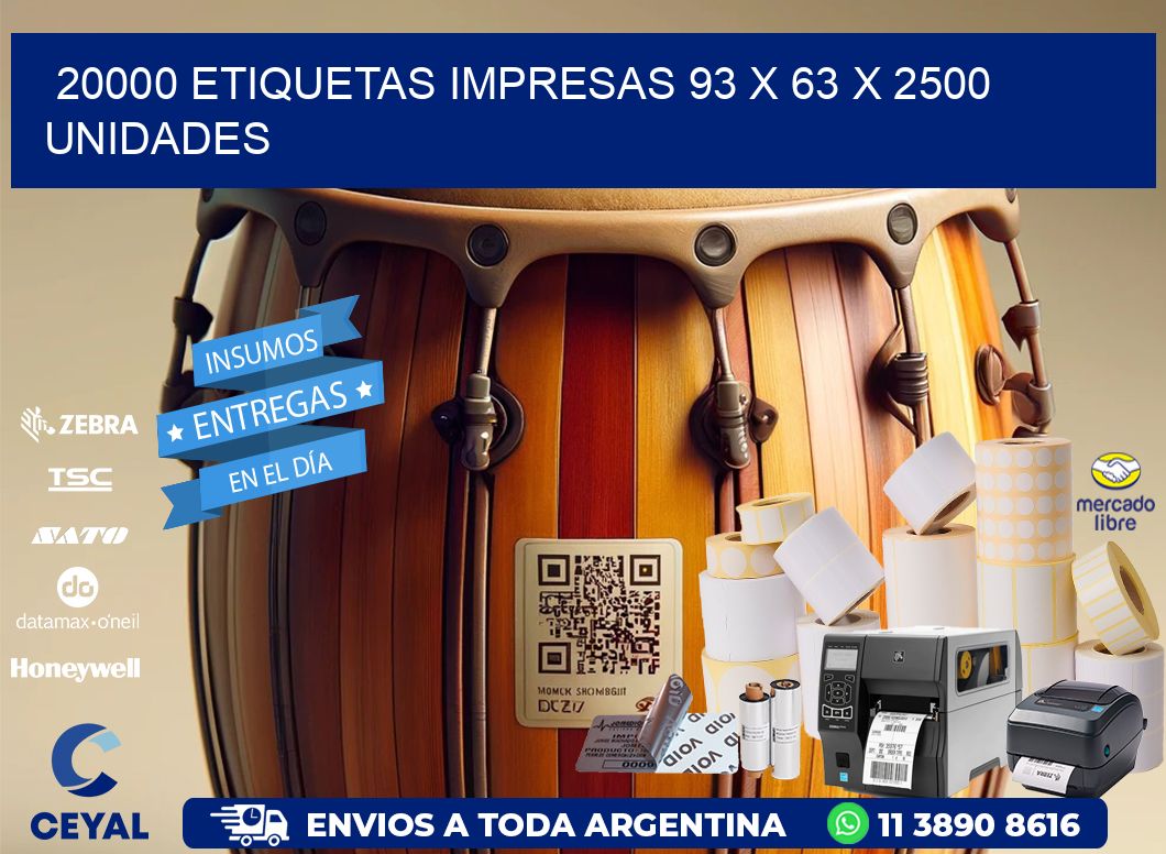 20000 ETIQUETAS IMPRESAS 93 x 63 X 2500 UNIDADES