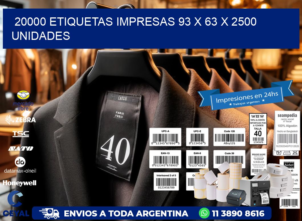 20000 ETIQUETAS IMPRESAS 93 x 63 X 2500 UNIDADES