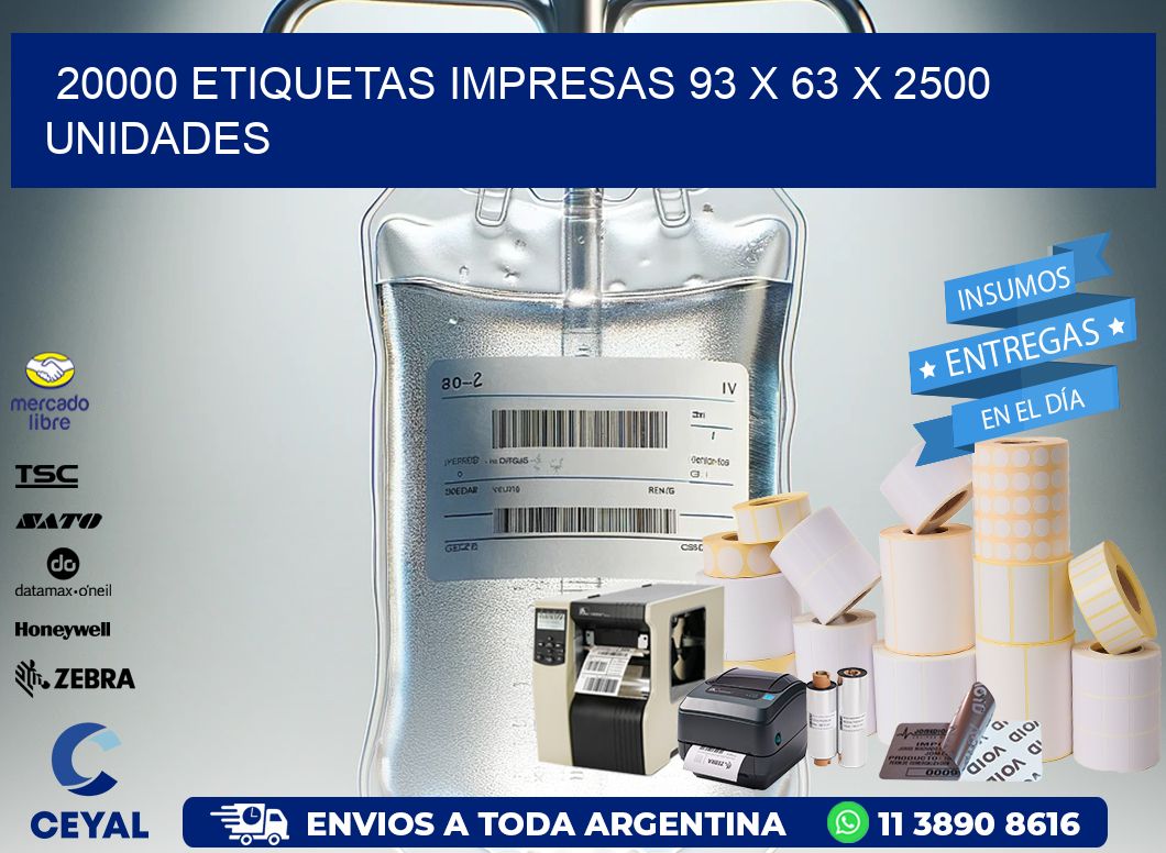 20000 ETIQUETAS IMPRESAS 93 x 63 X 2500 UNIDADES