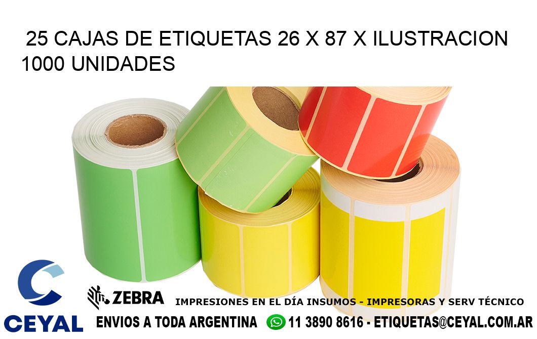 25 CAJAS DE ETIQUETAS 26 x 87 X ILUSTRACION 1000 UNIDADES