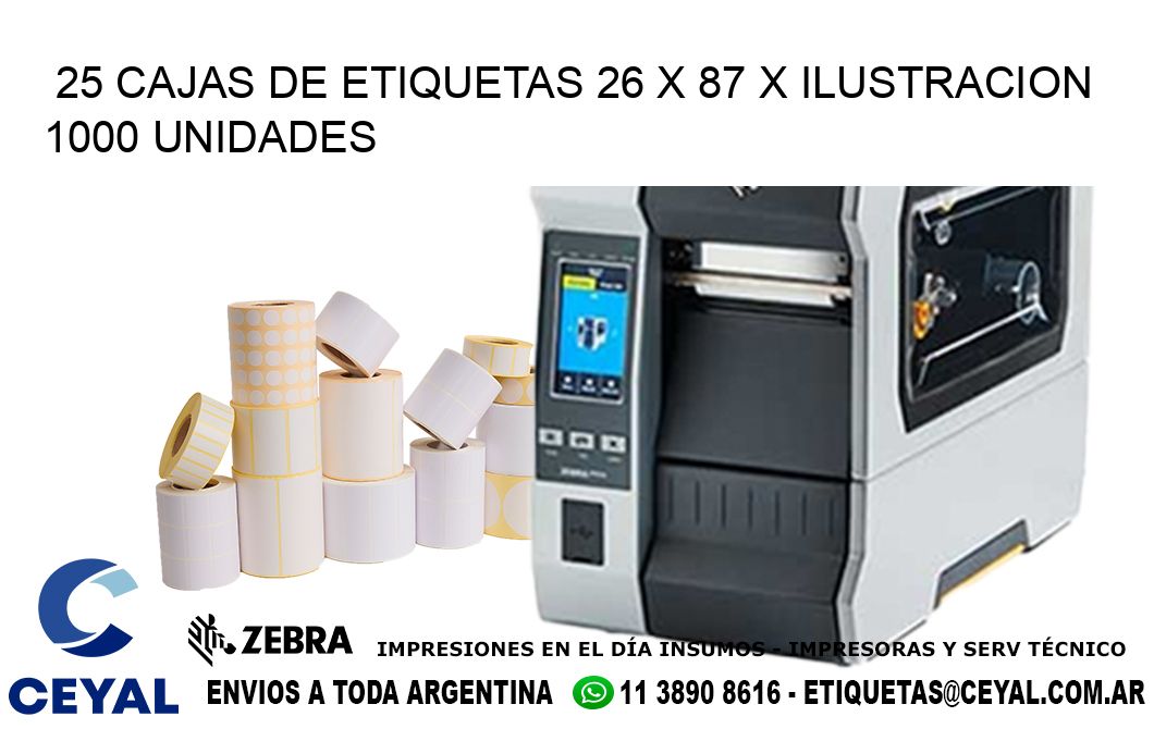 25 CAJAS DE ETIQUETAS 26 x 87 X ILUSTRACION 1000 UNIDADES